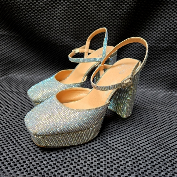 Platform silver rhinestone sparkly heels Mix No 6 brand size 8 - Picture 1 of 12